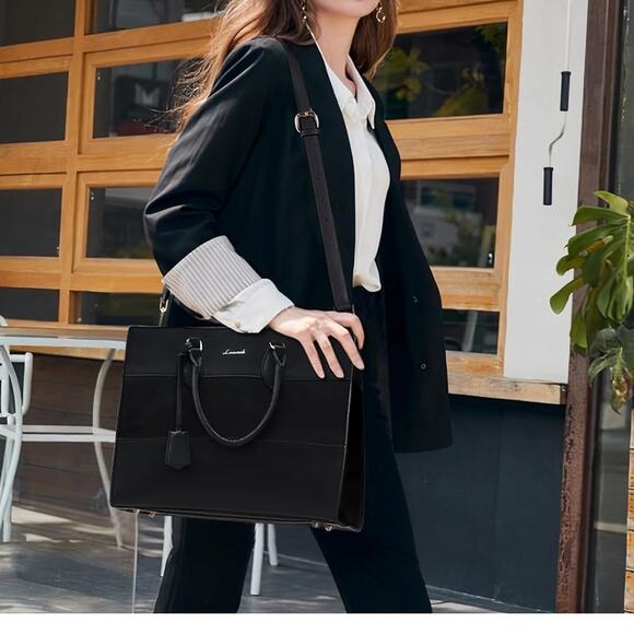 Lovevook Colorblock Vegan Leather Laptop Briefcase Tote Bag - Picture 15 of 15